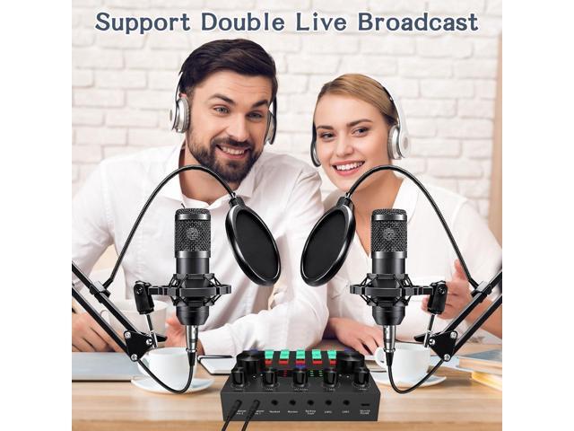 Podcast Equipment Bundle For 2, ALPOWL Audio Interface with Cardioid Designer BM800 Mic for Gamer and All-In-One DJ Mixer, perfect for Live...