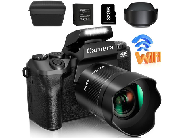 Saneen Digital Camera, 4k Cameras for Photography & Video, 64MP WiFi Touch Screen Vlogging Camera for YouTube with Flash, 32GB Card, Lens Hood,...