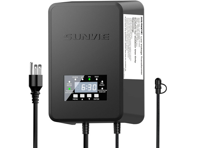 SUNVIE 300W Low Voltage Transformer with Timer and Photocell Sensor Landscape Lighting Transformer Waterproof 120V to 12V/14V AC Outdoor Low...