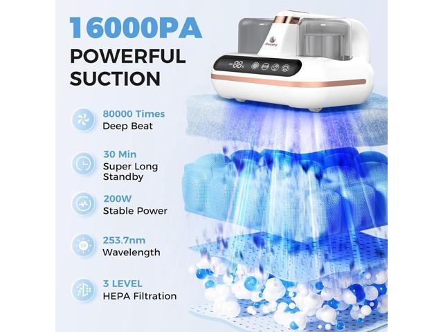 Amzany Mattress Vacuum Cleaner - 5-in-1 Cordless Bed Vacuum Cleaner, Powered by UV-C Light & Ultrasonic Technology, 16Kpa Strong Suction,Low...