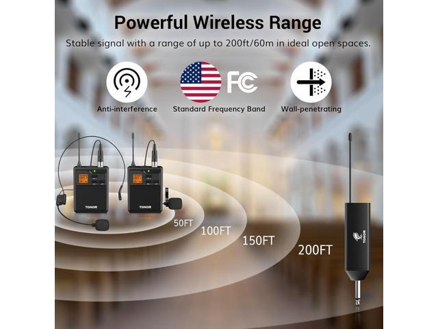TONOR UHF Wireless Microphone System with Dual Headset Microphones/Lavalier Lapel Mics, Bodypack Transmitters, Mini Rechargeable Receiver, 2x15...