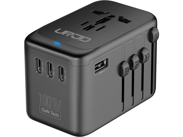 Universal Travel Adapter 100W GaN Fast Charger in One, 4 USB C 1 USB A Ports & 2500W AC Outlet, International Power Plug Adapter with EU UK US AUS.