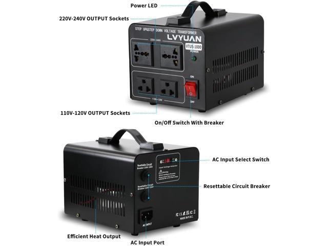 LVYUAN Voltage Converter Transformer 1000 Watt Step Up/Down Convert from 110V-120V to 220V-240Vt and from 220V-240V to 110V-120V with 2 US outlets,...
