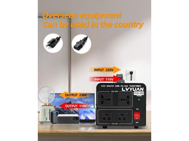 LVYUAN Voltage Converter Transformer 1000 Watt Step Up/Down Convert from 110V-120V to 220V-240Vt and from 220V-240V to 110V-120V with 2 US outlets,...