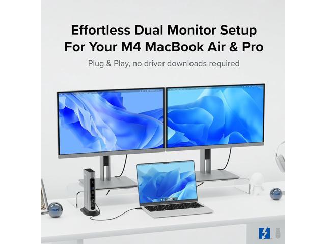 Plugable 16-in-1 Thunderbolt 4 Dock Dual 4K Monitors for M4 MacBook Air/Pro, 100W Charging, 2X HDMI, 2X DisplayPort, 2.5G Ethernet, 7X USB,...