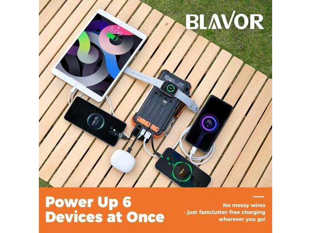 BLAVOR Solar Power Bank 20000mAh/74000mWh Built-in Cables, Wireless Charger for Apple Watch, 20W Fast Charging Battery Pack with USB C, Flashlight,...