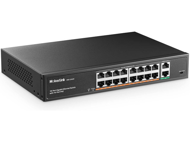MokerLink 18 Port Gigabit PoE Switch, 16 Gigabit PoE+ Ports, 2 Gigabit Uplink, 250W IEEE802.3af/at, Metal Rackmount Unmanaged Plug and Play...