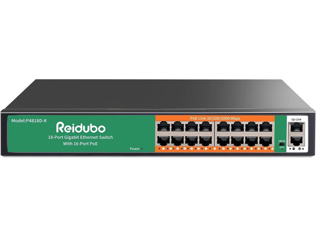 18 Ports Gigabit PoE Switch,16 Port Gigabit PoE+ Network Switch with 2 Uplink Gigabit Ports, 250W, Unmanaged, 19-inch Rackmount, Fanless Quiet...