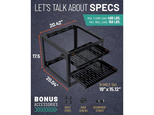 ECHOGEAR 10U Network Rack - Wall Mountable Heavy Duty 4 Post Design Holds All Your Networking & AV Gear - Open Frame Design Includes 2 1U Vented...