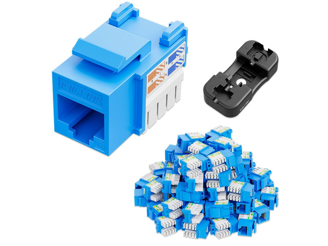 iwillink 10Gbps Cat6 Keystone Jack and Punch-Down Stand, 50-Pack, RJ45 Ethernet Keystone Jacks, 90-Degree UTP Modular Punch Down Keystone Jack...