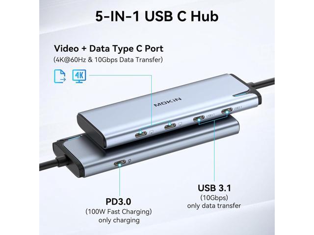 USB C to USB C Hub Dual Monitor, USBC Splitter with 4K@60Hz DP Alt Mode Video Output, 10Gbps Data Transfer, 100W PD Charging, Dual Monitors Adapter...