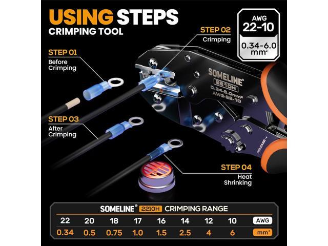 SOMELINE Heat Shrink Connector Crimp Tool Kit, 22-10 AWG Ratchet Crimping Pliers, with 18 Size Marine Grade Heat Shrink Disconnect Terminals and...