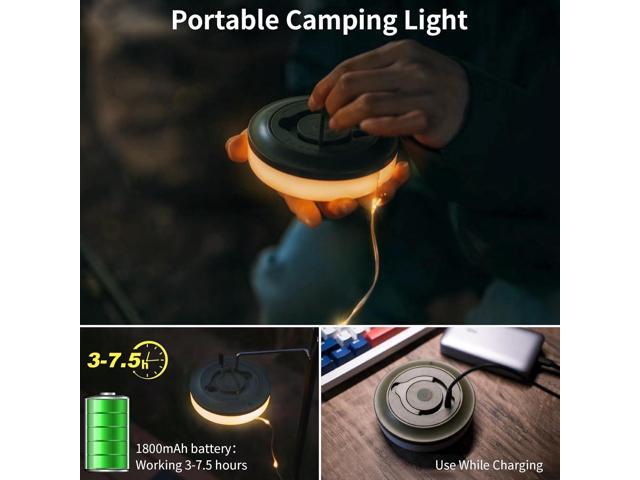 HAMLITE Camping String Lights, 2 in 1 Outdoor Waterproof Portable Stowable String Light with 5 Lighting Modes (32.8Ft), USB Rechargeable String...