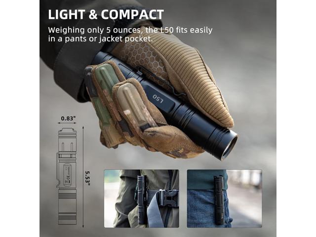 WUBEN L50 Flashlight 1200 High Lumens Tactical Flashlight Pocket Rechargeable Flashlight IP68 with 5 Mode Flash Light, LED Tail Switch Flashlight...