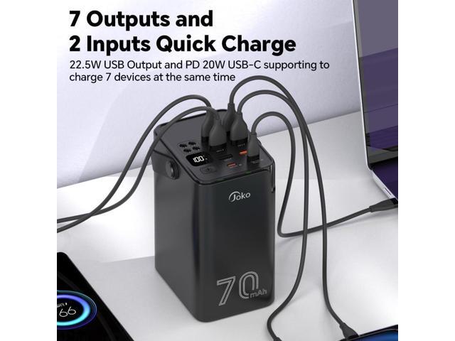 JOKO 70000mAh Power Bank High Capacity 20W PD 3.0 Fast Charging 22.5W Max Large Power Bank,7 Outputs 2 Inputs,LED Display,USB-C Battery Packs for...