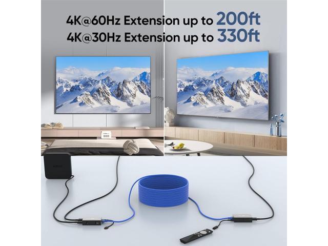 4K@60Hz HDMI Extender Over Ethernet (Cat7/Cat6/Cat5e) up to 200ft/330ft - Ultra HD Signal, Seamless Transmission, EDID and POE Support (Transmitter...