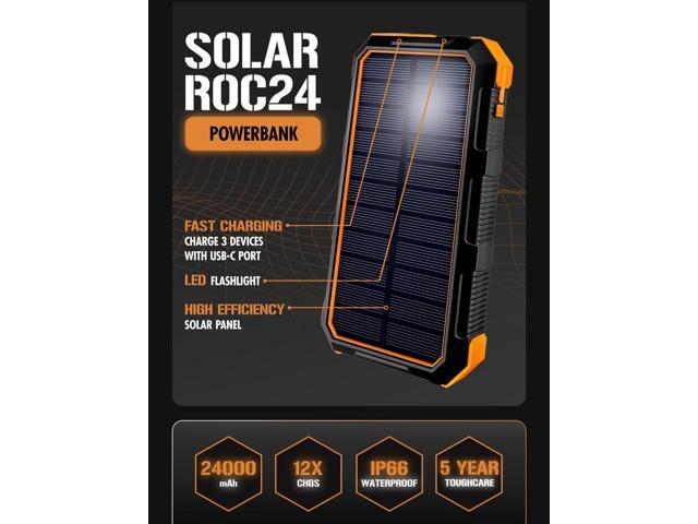 ToughTested 24,000 mAh Fast Charging Solar Power Bank, Portable Solar Charger External Battery Bank LED Flashlight, IP67 Waterproof, Dustproof,...
