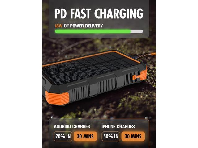 ToughTested 24,000 mAh Fast Charging Solar Power Bank, Portable Solar Charger External Battery Bank LED Flashlight, IP67 Waterproof, Dustproof,...