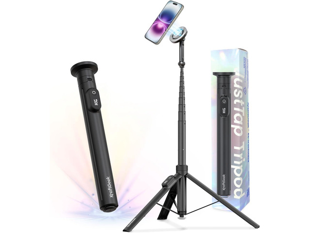 KraftGeek Magnetic Phone Tripod for iPhone MagSafe 66'' Automatic Selfie Stick with Remote, Portable Tripod Stand for Video Recording, Travel,...