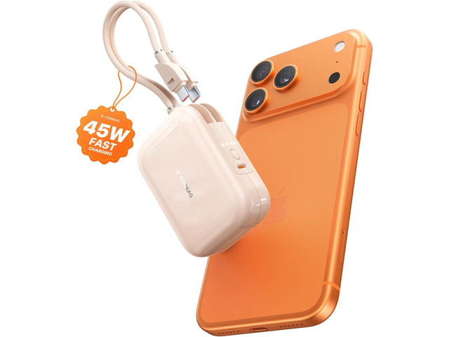 TORRAS EasyGo for iPhone 17 Portable Charger 10000mAh, 45W Ultra-Ice Fast Charging USB-C Power Bank with Dual Built-in Cables, Battery Pack...