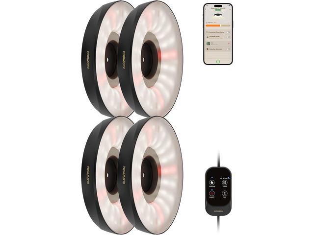 GLOWRIUM Grow Lights for Indoor Plants, Full Spectrum Puck Grow Light with Manual & APP Control, 32W(4 x 8W) Plant Lamp Auto-Timer, Plant Assistant...