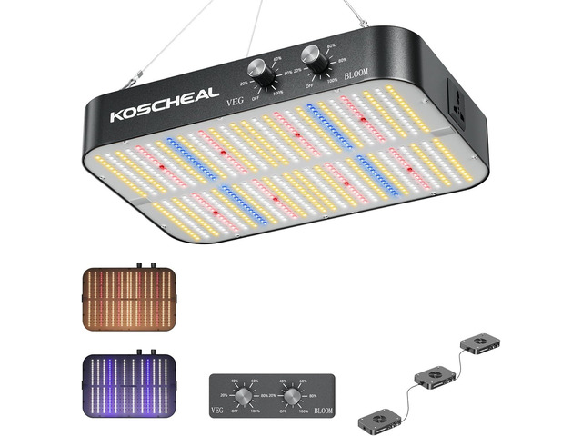 KOSCHEAL 2025 Upgrade KC1600 Dimmable Plant Grow Light with Yield LEDs,3 Modes Grow Lights (Veg, Bloom, Veg+Bloom), 0-100% Dual Knob Dimming,...