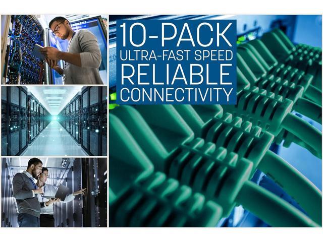 Intellinet Cat6 U/UTP Slim Network Patch Cable, 5 ft., Green, 10-Pack, 10G, 250 MHz, 100% Copper, 30 AWG, RJ45, Stranded, Snag-free, Gold-plated...