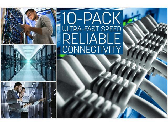 Intellinet Cat6 U/UTP Slim Network Patch Cable, 5 ft., White, 10-Pack, 10G, 250 MHz, 100% Copper, 30 AWG, RJ45, Stranded, Snag-free, Gold-plated...