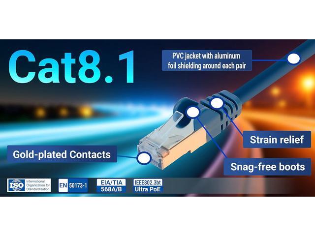Intellinet Cat8.1 U/FTP Slim Network Patch Cable, 14 ft., Blue, 10-Pack, 40G, 2 GHz, 100% Copper, 30 AWG, RJ45, Stranded, Snag-free, Gold-plated...