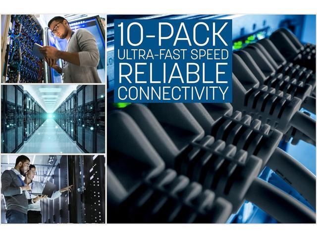 Intellinet Cat6 U/UTP Slim Network Patch Cable, 14 ft., Black, 10-Pack, 10G, 250 MHz, 100% Copper, 30 AWG, RJ45, Stranded, Snag-free, Gold-plated...