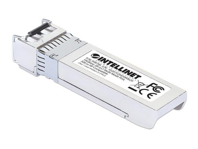 Intellinet 10 Gigabit Fiber SFP+ Optical Transceiver Module, 10GBase-SR (LC) Multi-Mode Port, 300 m (984 ft.), HPE-compatible, Silver