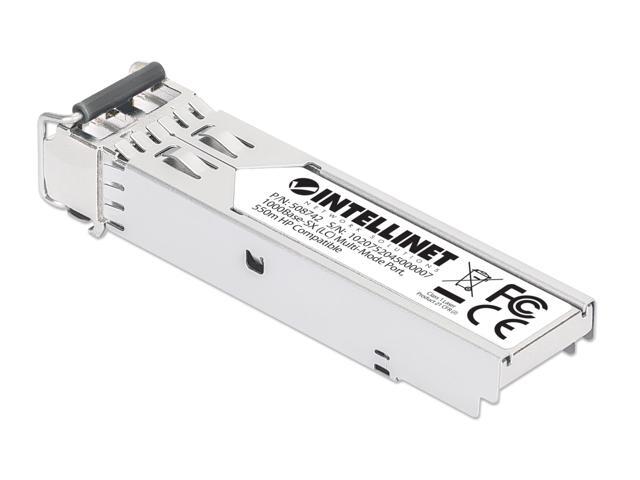 Intellinet Gigabit Fiber SFP Optical Transceiver Module, 1000Base-SX (LC) Multi-Mode Port, 550 m (1,800 ft.), HPE-compatible, Silver