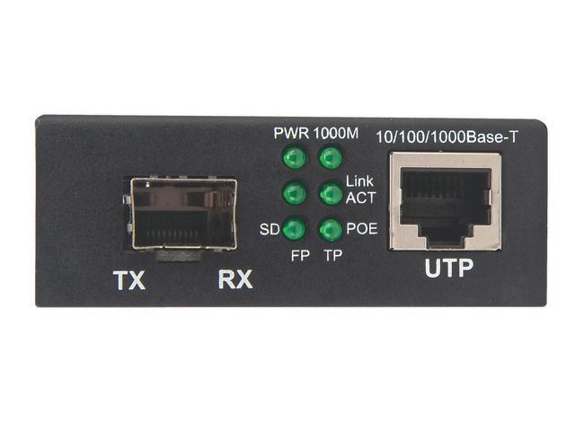 Intellinet Gigabit PoE+ Media Converter, 1 x 10/100/1000Base-T RJ45 Port to 1 x SFP Port, PoE+ Injector