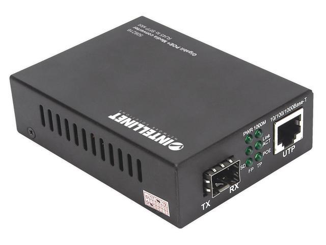 Intellinet Gigabit PoE+ Media Converter, 1 x 10/100/1000Base-T RJ45 Port to 1 x SFP Port, PoE+ Injector