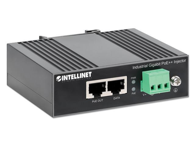 Intellinet Industrial Gigabit PoE++ Injector, One 84 W Port, IEEE 802.3bt (4PPoE) Compliant, IP30-Rated Metal Housing, DIN-Rail Mount