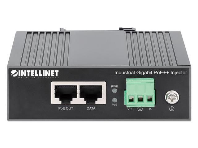 Intellinet Industrial Gigabit PoE++ Injector, One 84 W Port, IEEE 802.3bt (4PPoE) Compliant, IP30-Rated Metal Housing, DIN-Rail Mount