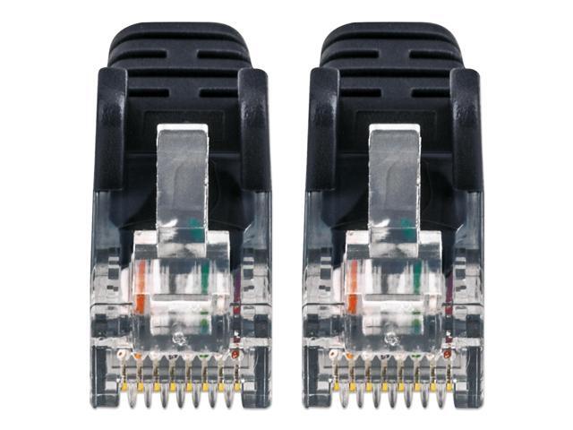 Intellinet Cat6a U/UTP Slim Network Patch Cable, 1 ft., Black, 10G, 500 MHz, 100% Copper, 30 AWG, RJ45, Stranded, Snag-free, Gold-plated Contacts