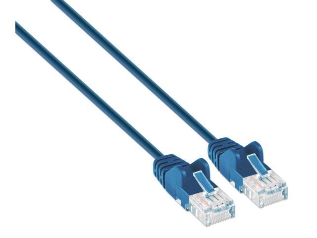 Intellinet Cat6a U/UTP Slim Network Patch Cable, 1 ft., Blue, 10G, 500 MHz, 100% Copper, 30 AWG, RJ45, Stranded, Snag-free, Gold-plated Contacts