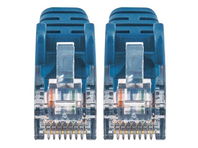 Intellinet Cat6a U/UTP Slim Network Patch Cable, 1 ft., Blue, 10G, 500 MHz, 100% Copper, 30 AWG, RJ45, Stranded, Snag-free, Gold-plated Contacts