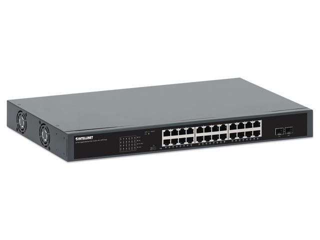 Intellinet 24-Port Gigabit Ethernet PoE+ Switch with 2 SFP Ports, IEEE 802.3at/af (PoE+/PoE) Compliant, 370 W PoE Power Budget, Two 1G SFP Open...