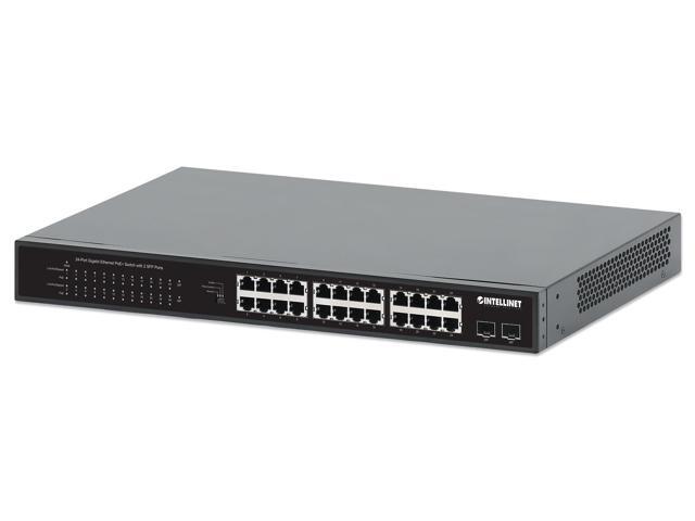 Intellinet 24-Port Gigabit Ethernet PoE+ Switch with 2 SFP Ports, IEEE 802.3at/af (PoE+/PoE) Compliant, PoE Power Budget of 370 W, Two 1G SFP Open...