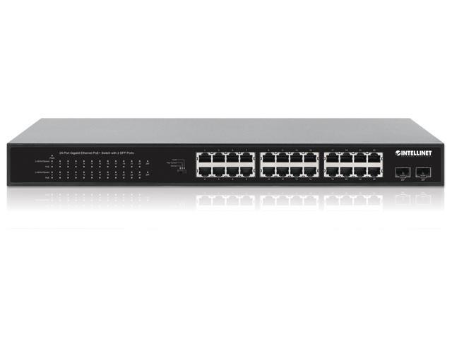 Intellinet 24-Port Gigabit Ethernet PoE+ Switch with 2 SFP Ports, IEEE 802.3at/af (PoE+/PoE) Compliant, PoE Power Budget of 370 W, Two 1G SFP Open...