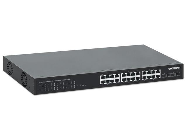 Intellinet 24-Port Gigabit Ethernet PoE+ Switch with Four 10G SFP+ Uplinks, IEEE 802.3at/af (PoE+/PoE) Compliant, PoE Power Budget of 370 W, Four...