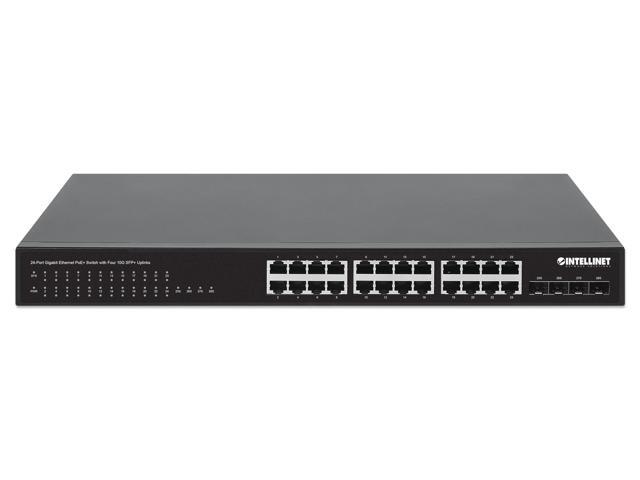 Intellinet 24-Port Gigabit Ethernet PoE+ Switch with Four 10G SFP+ Uplinks, IEEE 802.3at/af (PoE+/PoE) Compliant, PoE Power Budget of 370 W, Four...