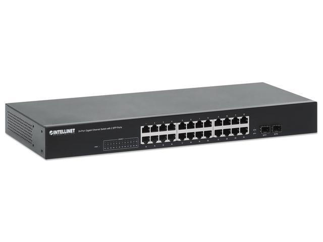 Intellinet 24-Port Gigabit Ethernet Switch with 2 SFP Ports, 24 x 10/100/1000 Mbps RJ45 Ports + 2 x SFP, IEEE 802.3az (Energy Efficient Ethernet),...