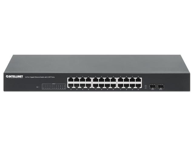 Intellinet 24-Port Gigabit Ethernet Switch with 2 SFP Ports, 24 x 10/100/1000 Mbps RJ45 Ports + 2 x SFP, IEEE 802.3az (Energy Efficient Ethernet),...
