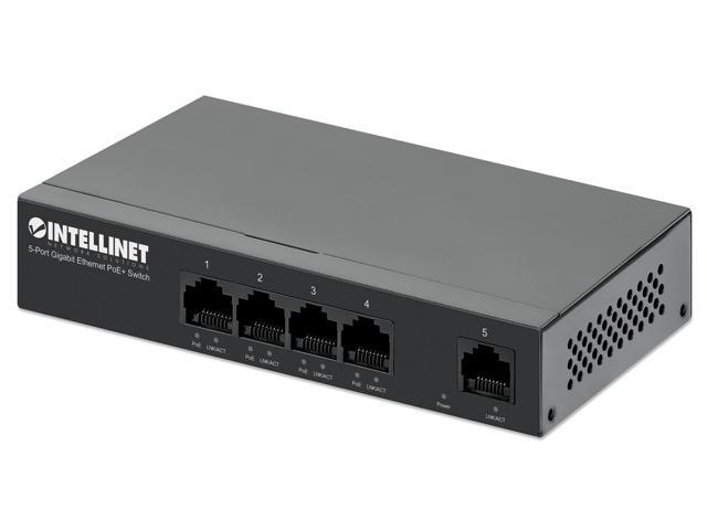 Intellinet 5-Port Gigabit Ethernet PoE+ Switch, Four PSE PoE+ Gigabit Ports, One Gigabit Port, PoE Power Budget of 40 W, IEEE 802.3at/af Compliant,...