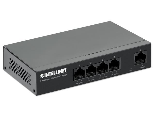 Intellinet 5-Port Gigabit Ethernet PoE+ Switch, Four PSE PoE+ Gigabit Ports, One Gigabit Port, PoE Power Budget of 40 W, IEEE 802.3at/af Compliant,...