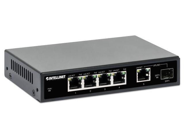 Intellinet 5-Port Gigabit Ethernet PoE+ Switch with SFP Port, Four PSE PoE Ports, IEEE 802.3at/af (PoE+/PoE) Compliant, PoE Power Budget of 91 W,...