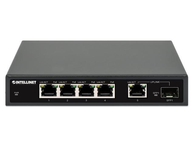 Intellinet 5-Port Gigabit Ethernet PoE+ Switch with SFP Port, Four PSE PoE Ports, IEEE 802.3at/af (PoE+/PoE) Compliant, PoE Power Budget of 91 W,...